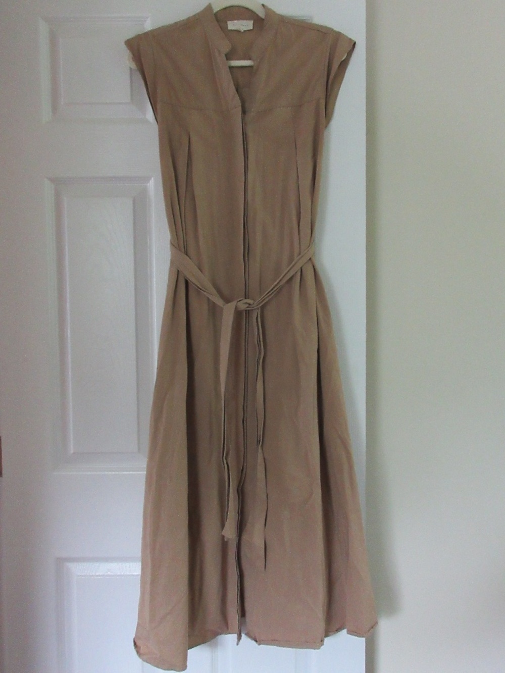 Khaki Cap Sleeve Midi Shirt Dress